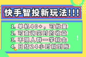 （14372期）快手智投新玩法，单机日入40+，可批量，可查询实时收益，收益日结24小…