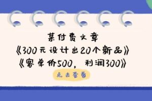 （14209期）某付费文章：《300元设计出20个新品》+《客单价500，利润300》