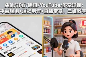 （16147期）头条/好看/腾讯/YouTube/多变现课：平台规则+爆款制作+直播带货，三维教学