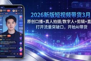 （17724期）2026新版短视频带货3月：原创口播+真人拍摄/数字人+剪辑+直播，打开流量突破口，开始AI带货