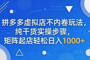 （18152期）拼多多虚拟店不内卷玩法，纯干货实操步骤，矩阵起店轻松日入 1000+