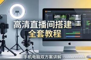 （18104期）高清直播间搭建全套教程，手机电脑双方案讲解，设备选型调试多机位实操教学